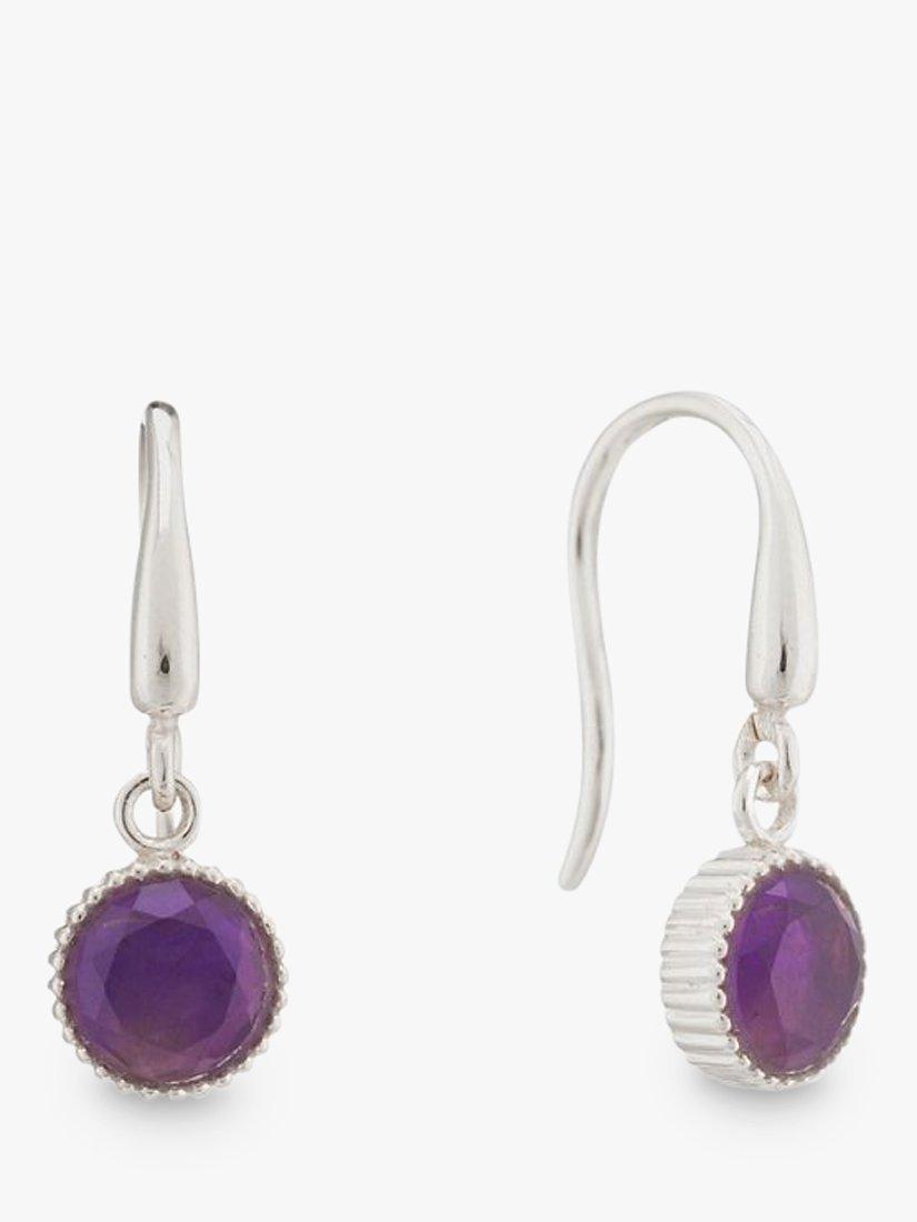 Product image 1 of 4, which shows Auree Barcelona Birthstone Sterling Silver Drop Earrings, Amethyst - February