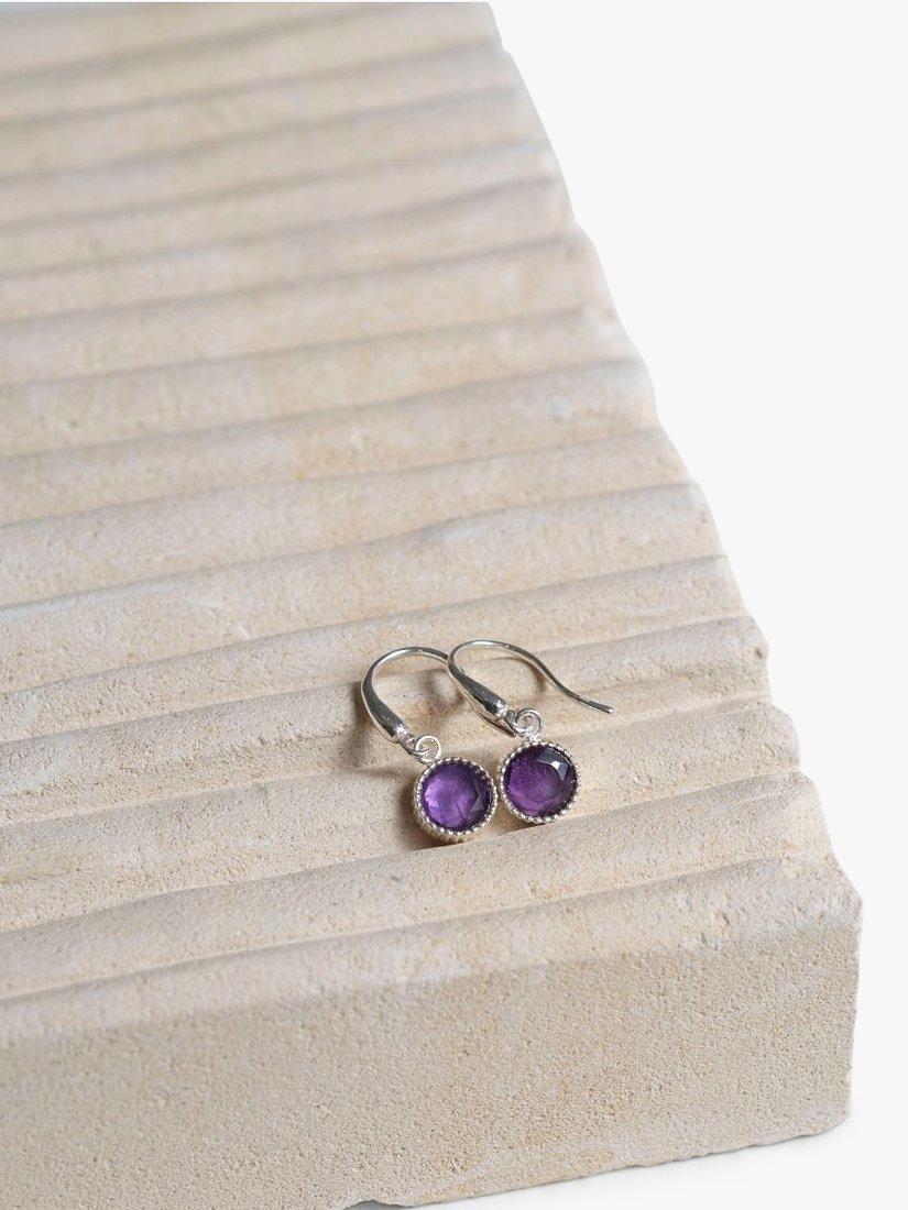 Product image 3 of 4, which shows Auree Barcelona Birthstone Sterling Silver Drop Earrings, Amethyst - February