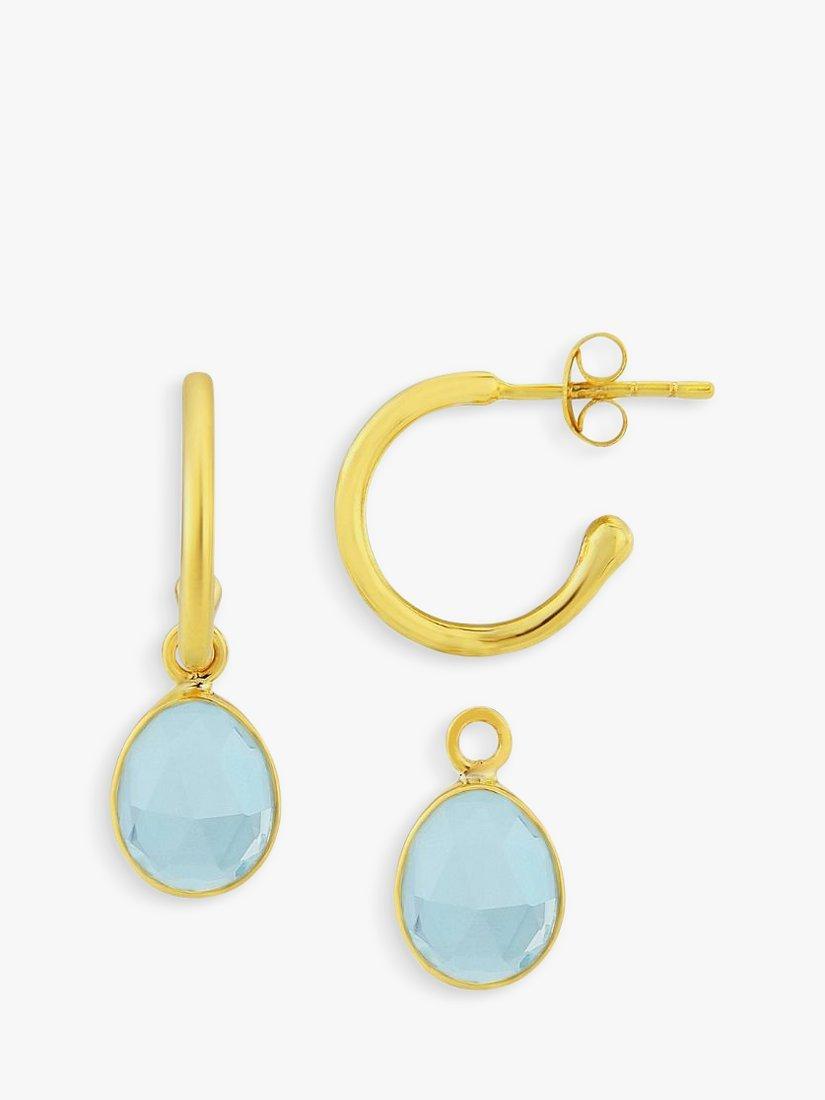 Product image 1 of 4, which shows Auree Manhattan Blue Topaz Hoop Earrings, Gold