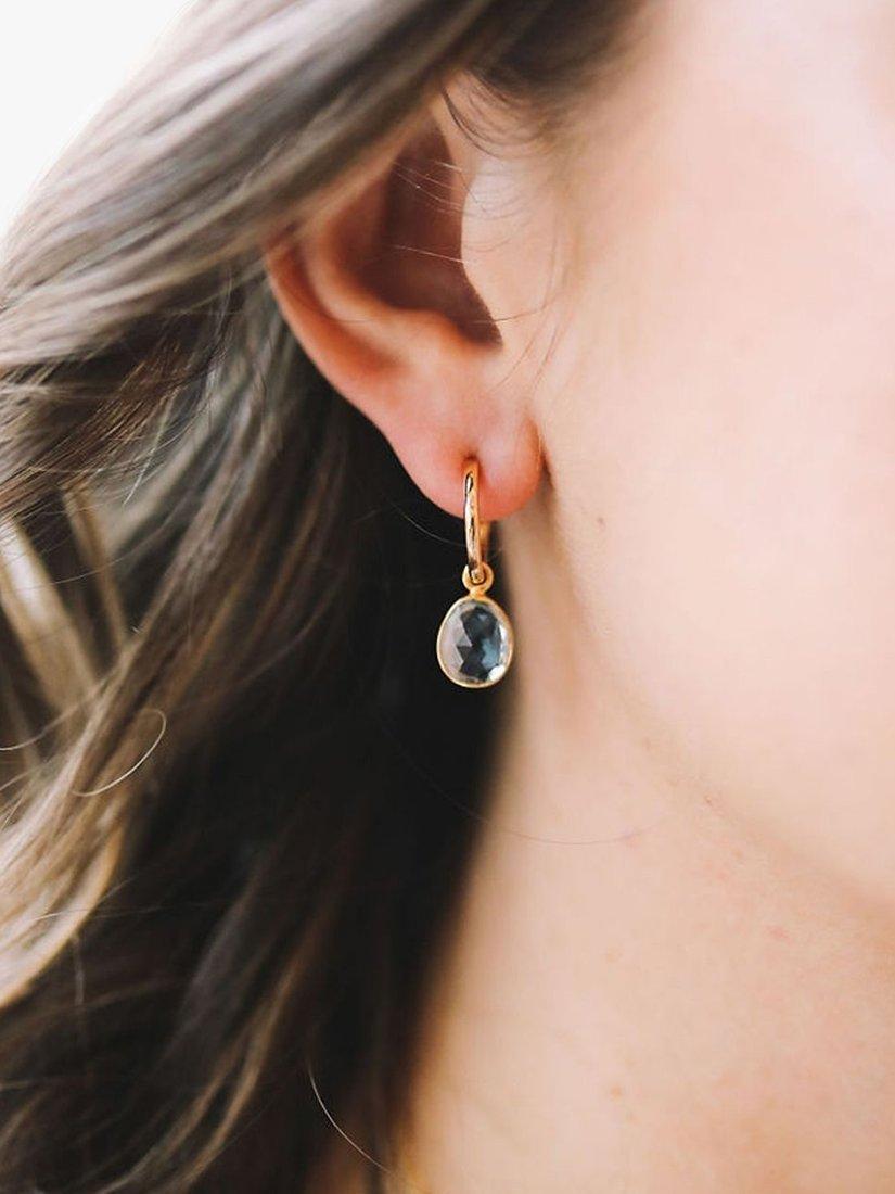 Product image 2 of 4, which shows Auree Manhattan Blue Topaz Hoop Earrings, Gold
