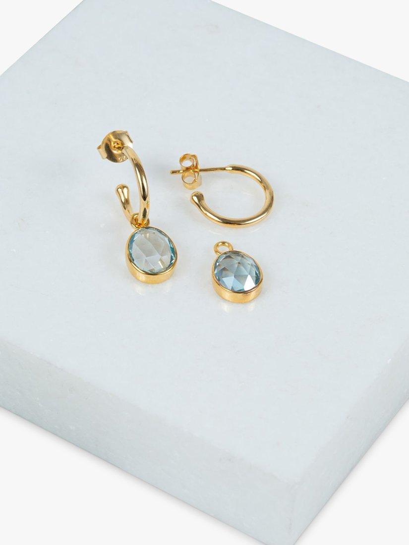 Product image 3 of 4, which shows Auree Manhattan Blue Topaz Hoop Earrings, Gold