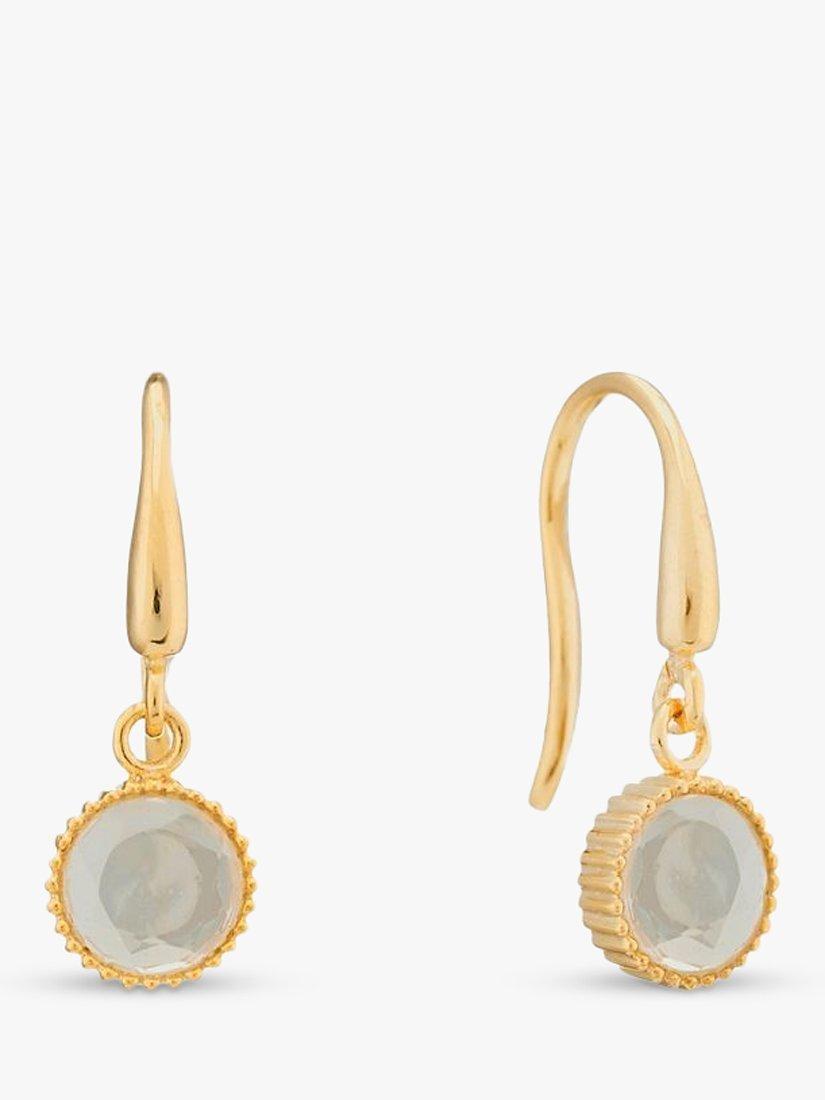 Product image 1 of 4, which shows Auree Barcelona Birthstone Gold Vermeil Drop Earrings, Crystal - April