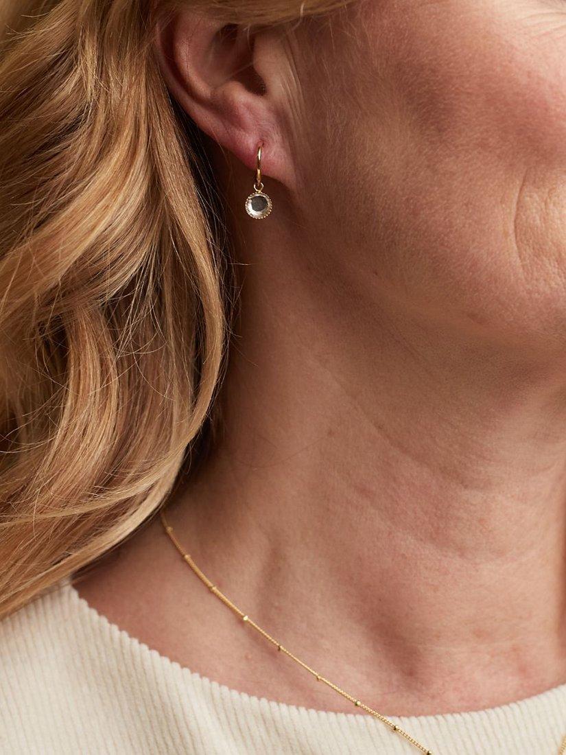 Product image 2 of 4, which shows Auree Barcelona Birthstone Gold Vermeil Drop Earrings, Crystal - April