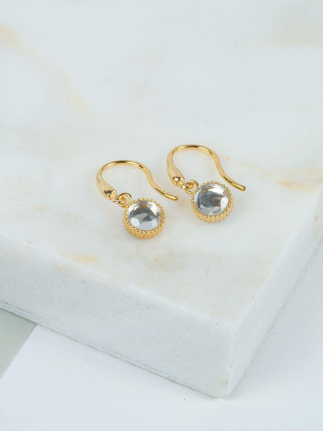 Product image 3 of 4, which shows Auree Barcelona Birthstone Gold Vermeil Drop Earrings, Crystal - April