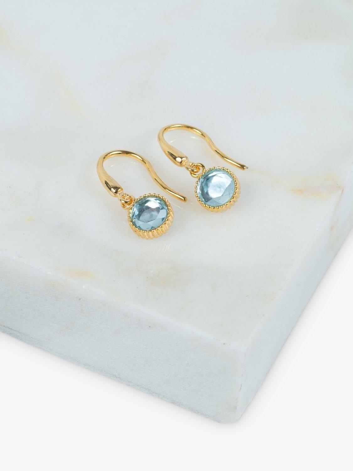 Product image 3 of 4, which shows Auree Barcelona Birthstone Gold Vermeil Drop Earrings, Blue Topaz - March