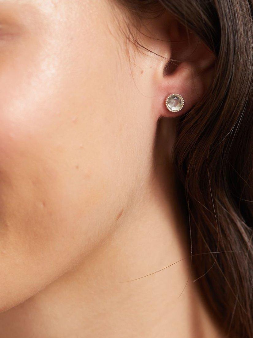 Product image 2 of 4, which shows Auree Barcelona Birthstone Sterling Silver Stud Earrings, Crystal - April