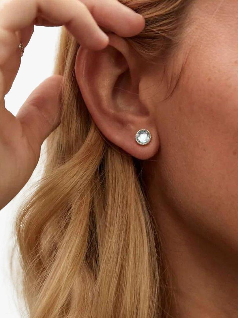 Product image 2 of 4, which shows Auree Barcelona Birthstone Sterling Silver Stud Earrings, Blue Topaz - March