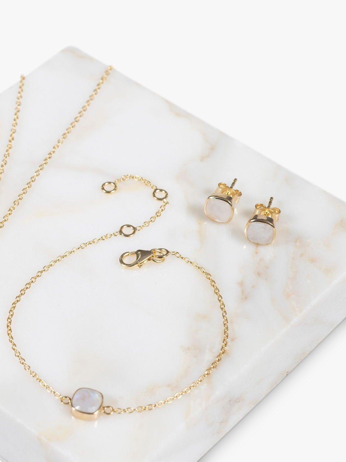 Product image 3 of 4, which shows Auree Brooklyn Semi-Precious Gemstone Stud Earrings, Gold/White