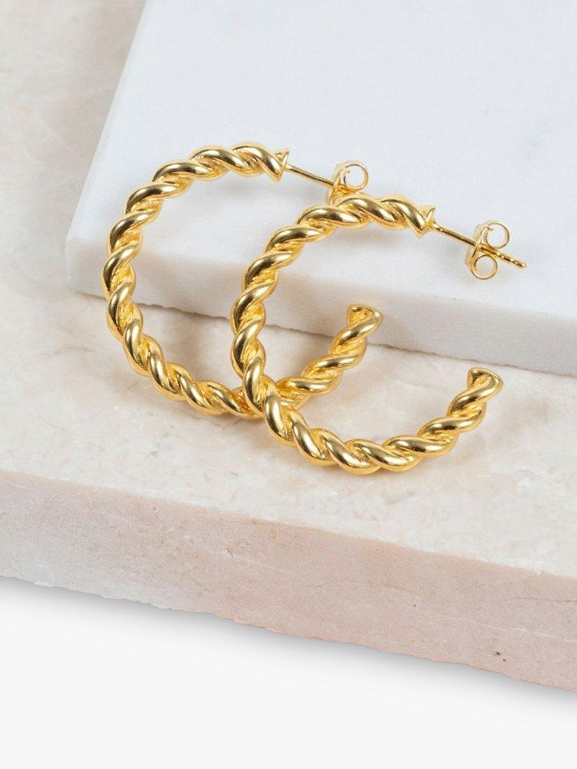 Product image 3 of 4, which shows Auree Alhambra Large Twisted Hoop Earrings, Gold