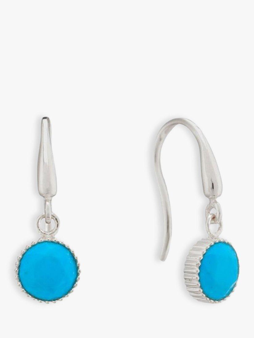 Product image 1 of 4, which shows Auree Barcelona Birthstone Sterling Silver Drop Earrings, Turqouise - December