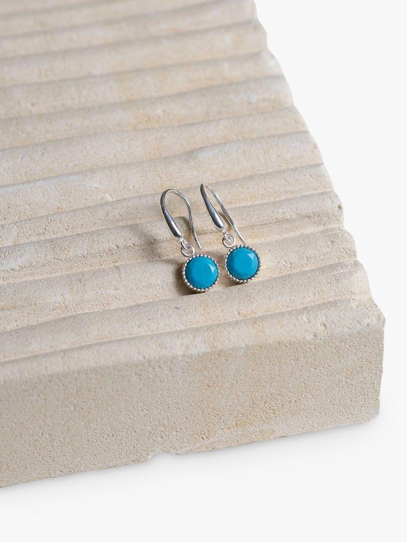Product image 3 of 4, which shows Auree Barcelona Birthstone Sterling Silver Drop Earrings, Turqouise - December