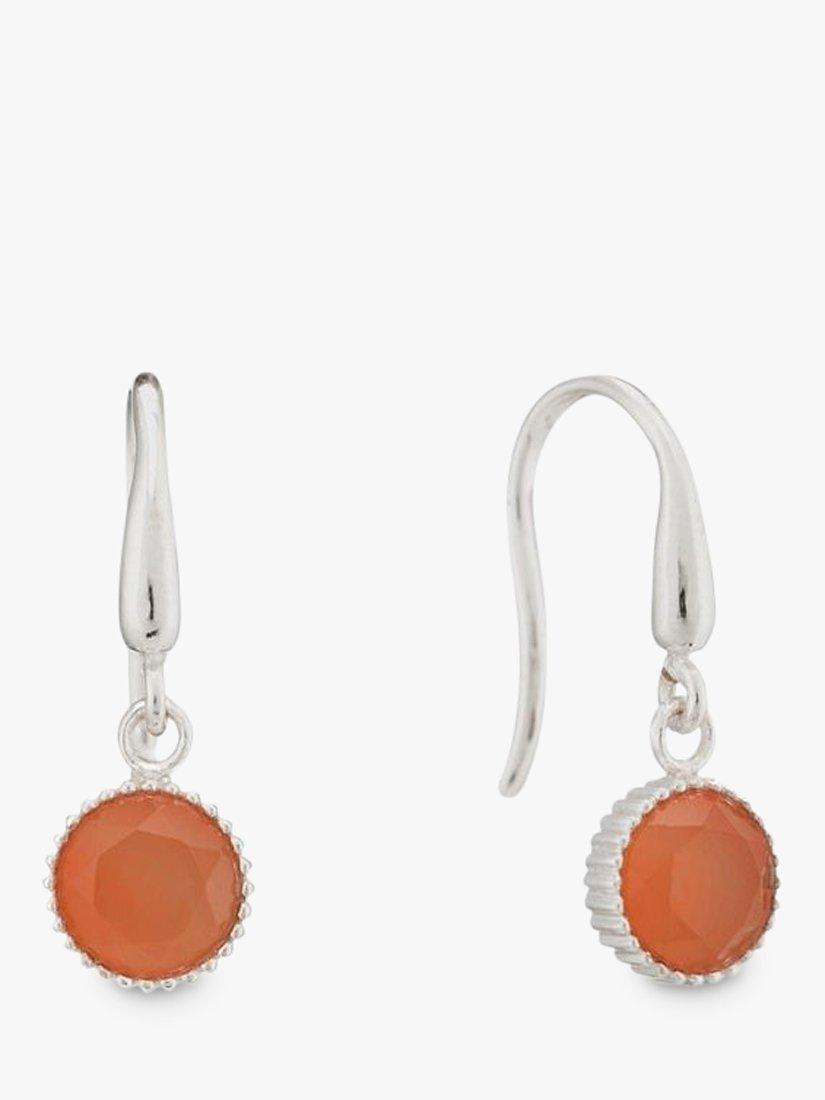 Product image 1 of 4, which shows Auree Barcelona Birthstone Sterling Silver Drop Earrings, Carnelian - July