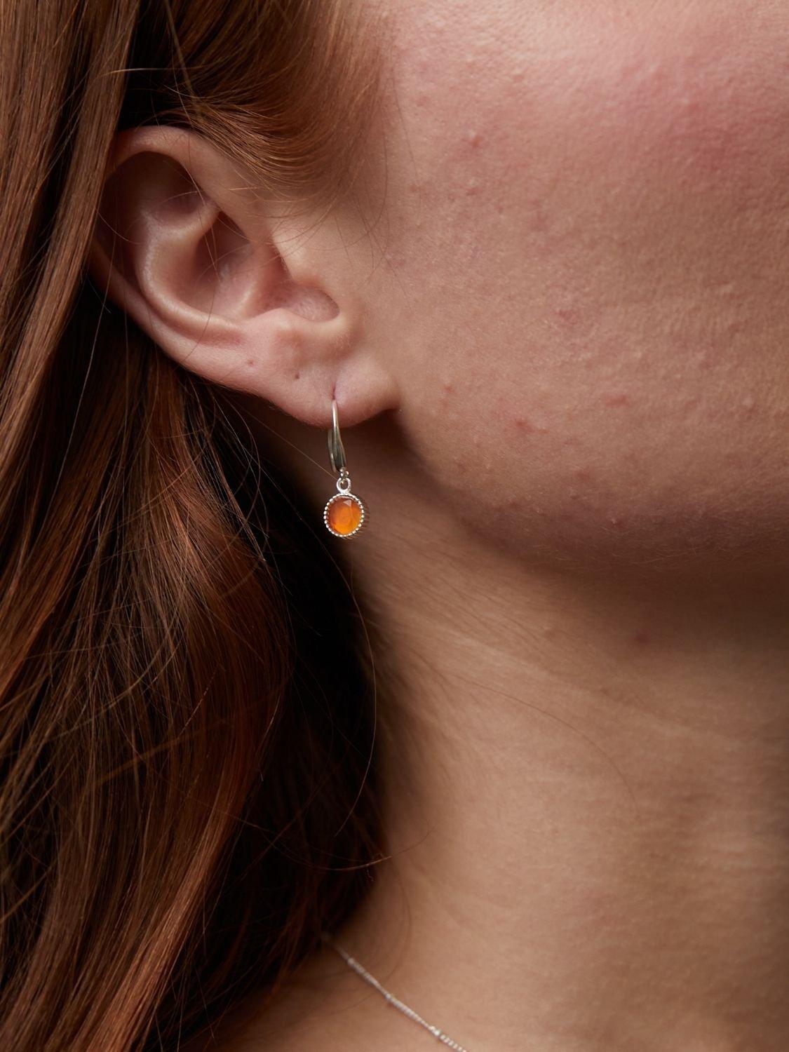 Product image 2 of 4, which shows Auree Barcelona Birthstone Sterling Silver Drop Earrings, Carnelian - July