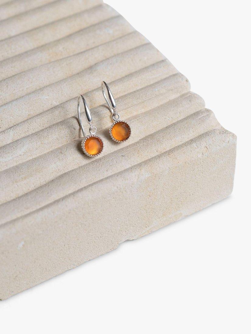 Product image 3 of 4, which shows Auree Barcelona Birthstone Sterling Silver Drop Earrings, Carnelian - July