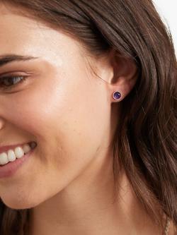 Auree Barcelona Birthstone Sterling Silver Stud Earrings - view 2, Amethyst - February