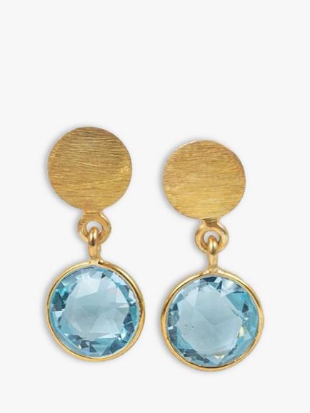 Auree Salina Blue Topaz Drop Earrings, Gold - view 2, Gold