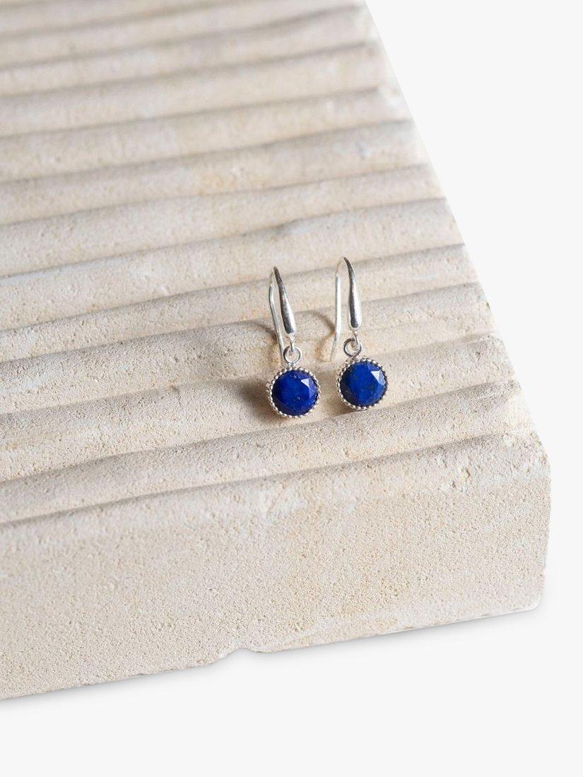 Product image 3 of 4, which shows Auree Barcelona Birthstone Sterling Silver Drop Earrings, Lapis Lazuli - September