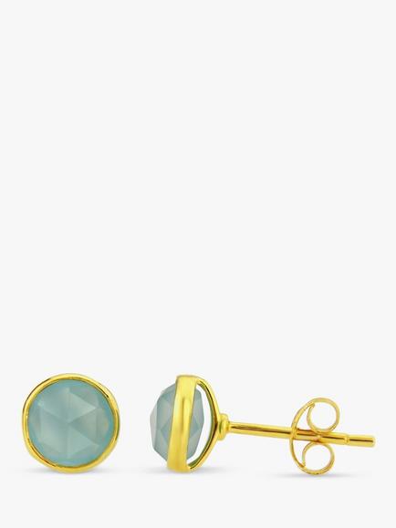 Auree Savanne Aqua Chalcedony Stud Earrings, Gold, Gold