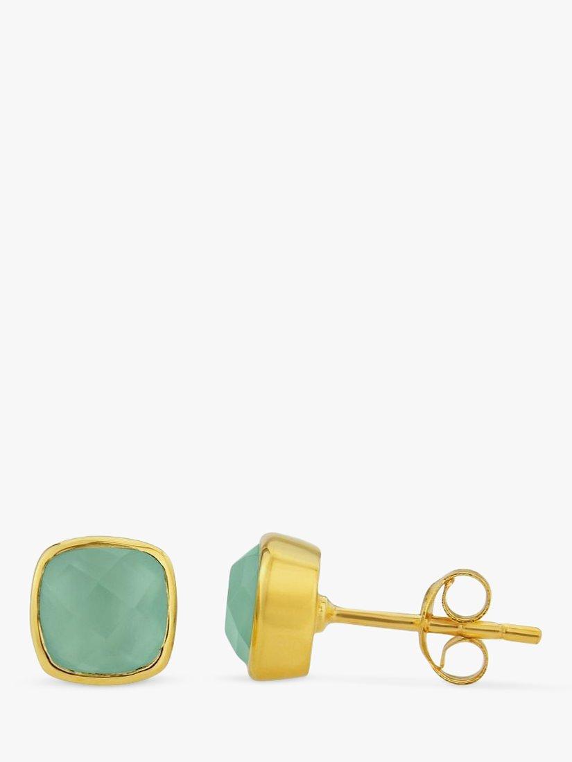 Product image 1 of 4, which shows Auree Brooklyn Semi-Precious Gemstone Stud Earrings, Gold/Aqua