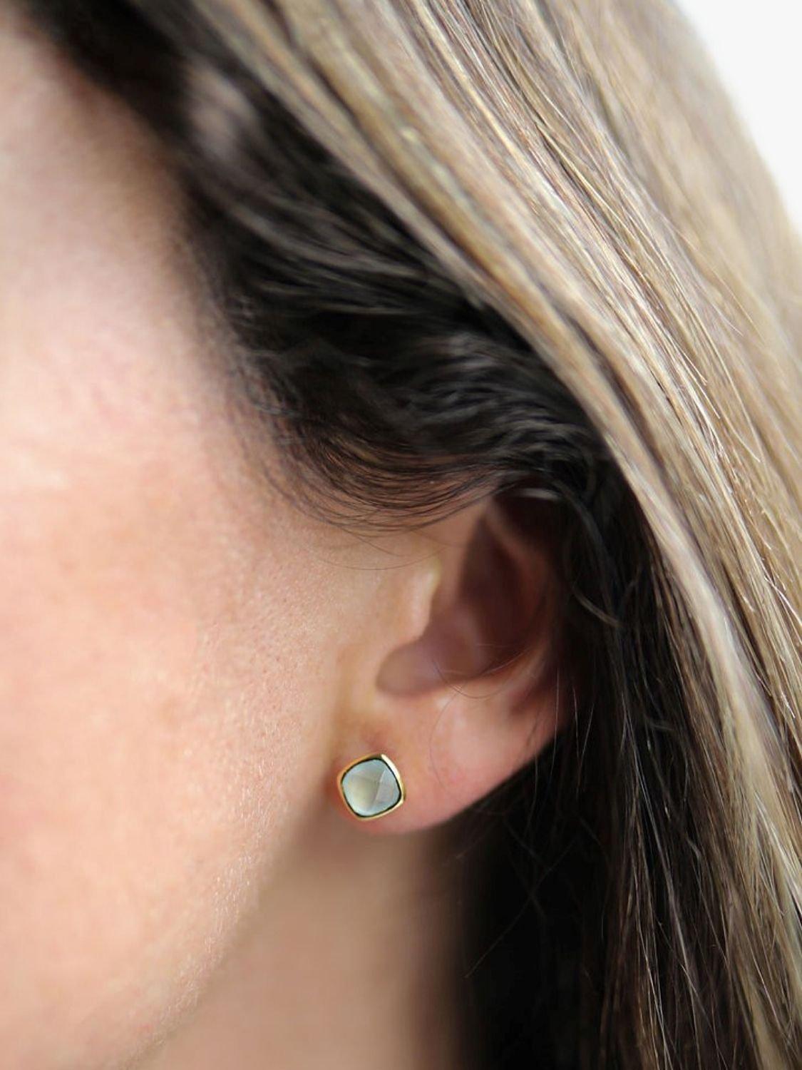 Product image 2 of 4, which shows Auree Brooklyn Semi-Precious Gemstone Stud Earrings, Gold/Aqua