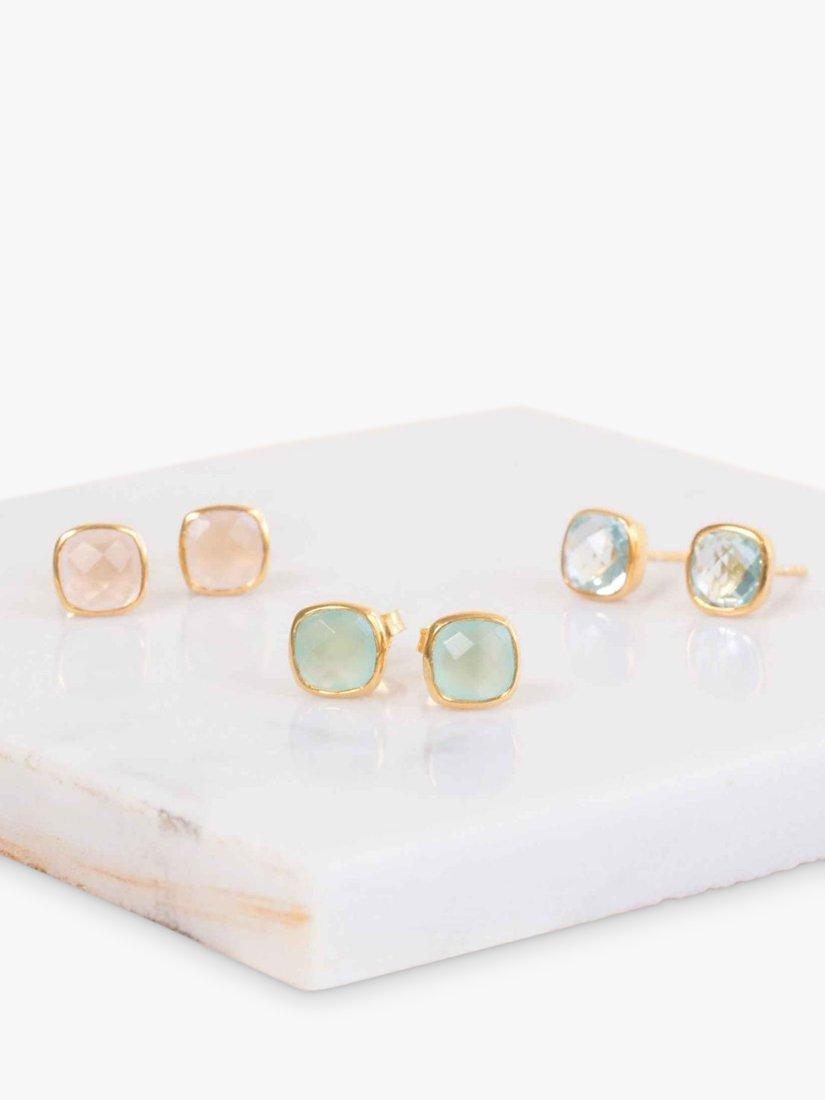 Product image 3 of 4, which shows Auree Brooklyn Semi-Precious Gemstone Stud Earrings, Gold/Aqua