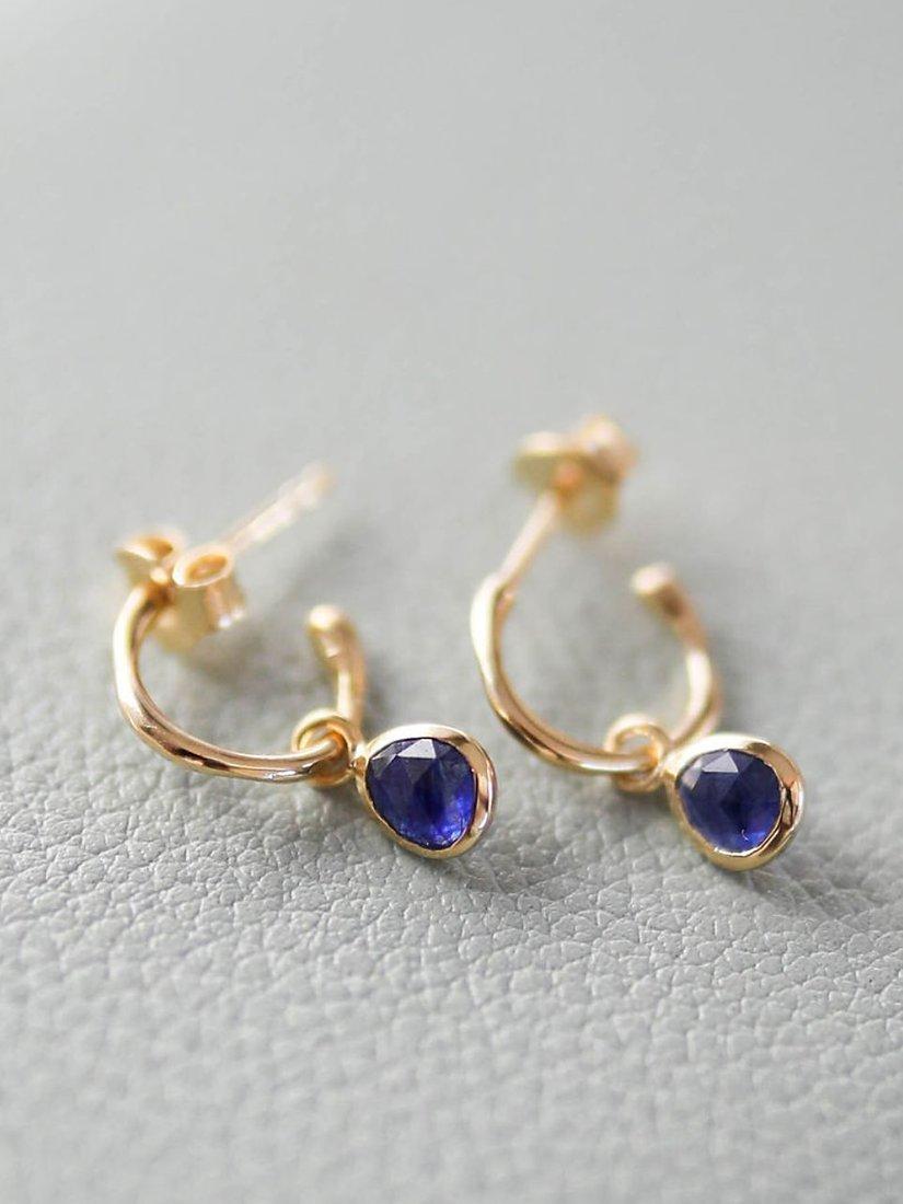 Product image 3 of 4, which shows Auree Hampton Gold Vermeil Hoop Earrings, Gold/Sapphire