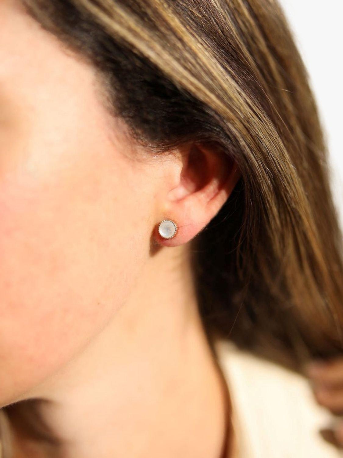 Product image 2 of 4, which shows Auree Barcelona Birthstone Gold Vermeil Stud Earrings, Moonstone - June