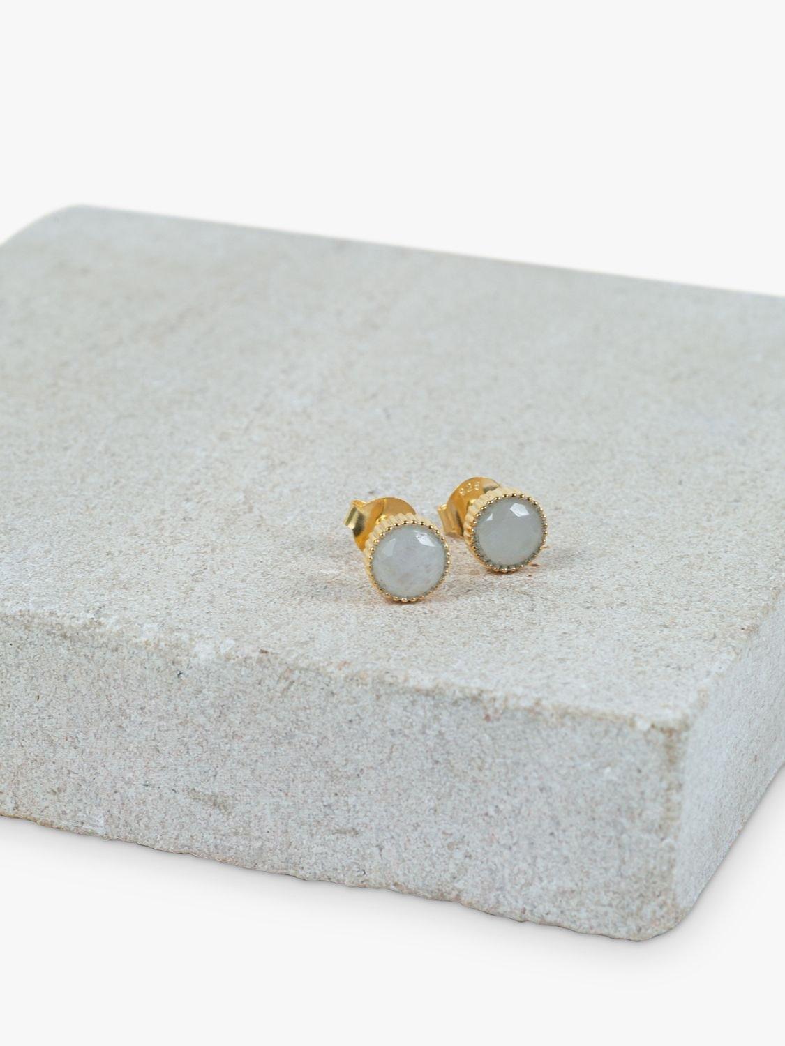 Product image 3 of 4, which shows Auree Barcelona Birthstone Gold Vermeil Stud Earrings, Moonstone - June
