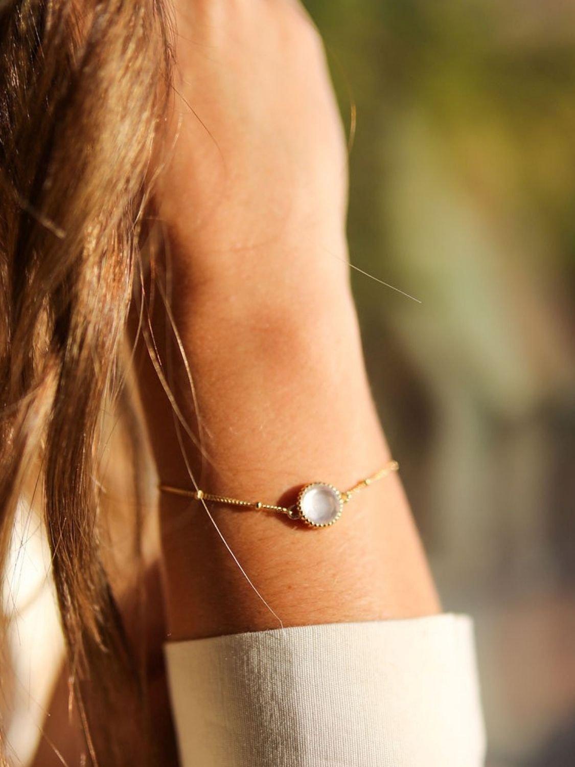 Product image 2 of 4, which shows Auree Barcelona Birthstone Vermeil Bracelet, Rose Quartz - October