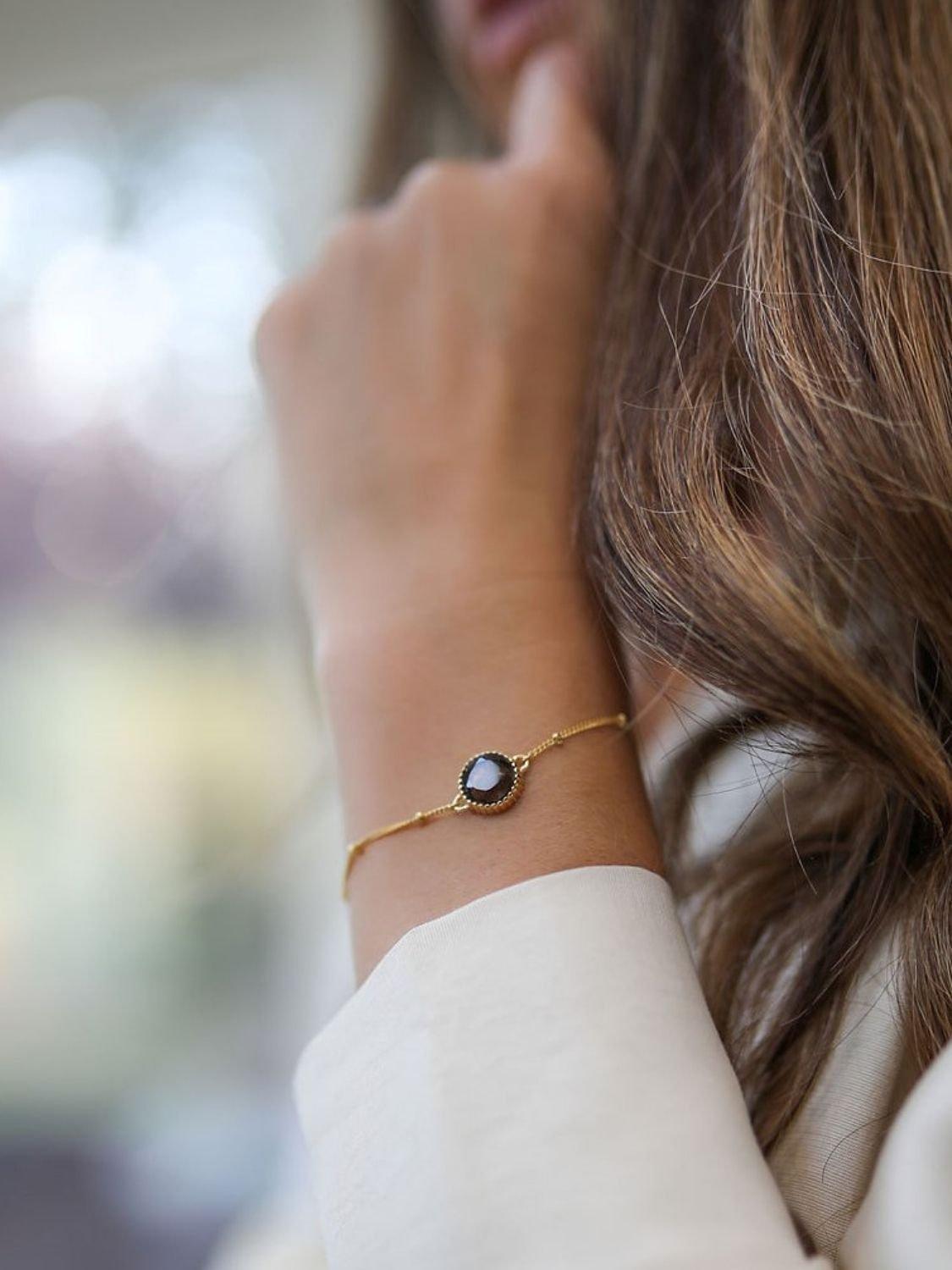 Product image 2 of 4, which shows Auree Barcelona Birthstone Vermeil Bracelet, Smokey Quartz - November