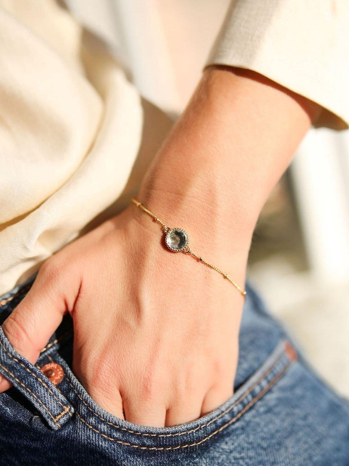 Product image 2 of 4, which shows Auree Barcelona Birthstone Vermeil Bracelet, Green Amethyst - August
