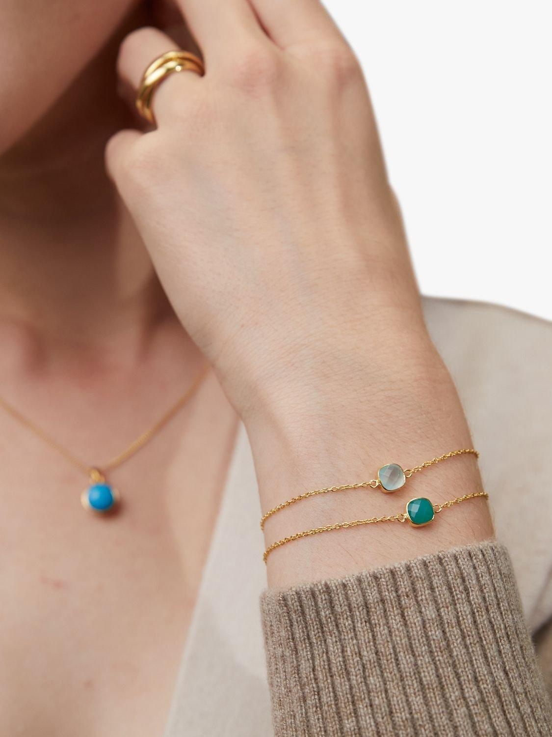 Product image 2 of 4, which shows Auree Brooklyn Semi-Precious Gemstone Chain Bracelet, Gold/Aqua