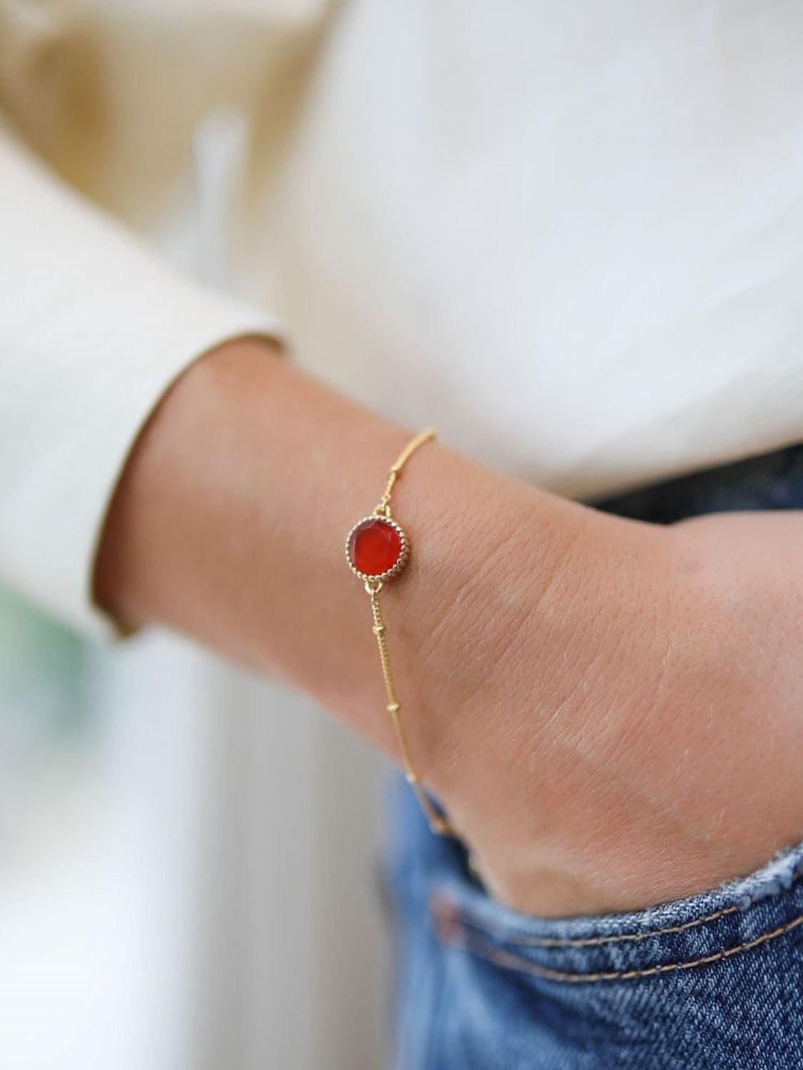 Product image 2 of 4, which shows Auree Barcelona Birthstone Vermeil Bracelet, Carnelian - July