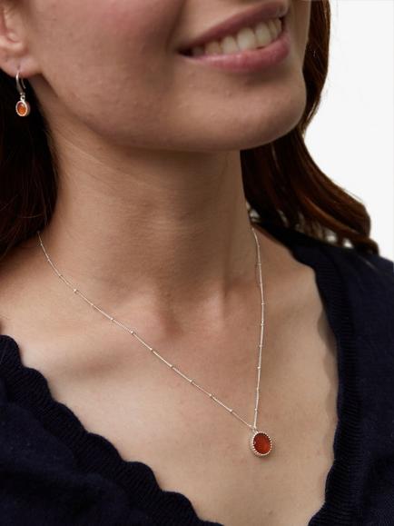 Auree Barcelona Birthstone Sterling Silver Necklace - view 2, Carnelian - July