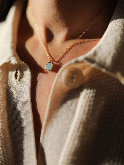 Auree Brooklyn Semi-Precious Gemstone Pendant Necklace - view 2, Gold/Aqua