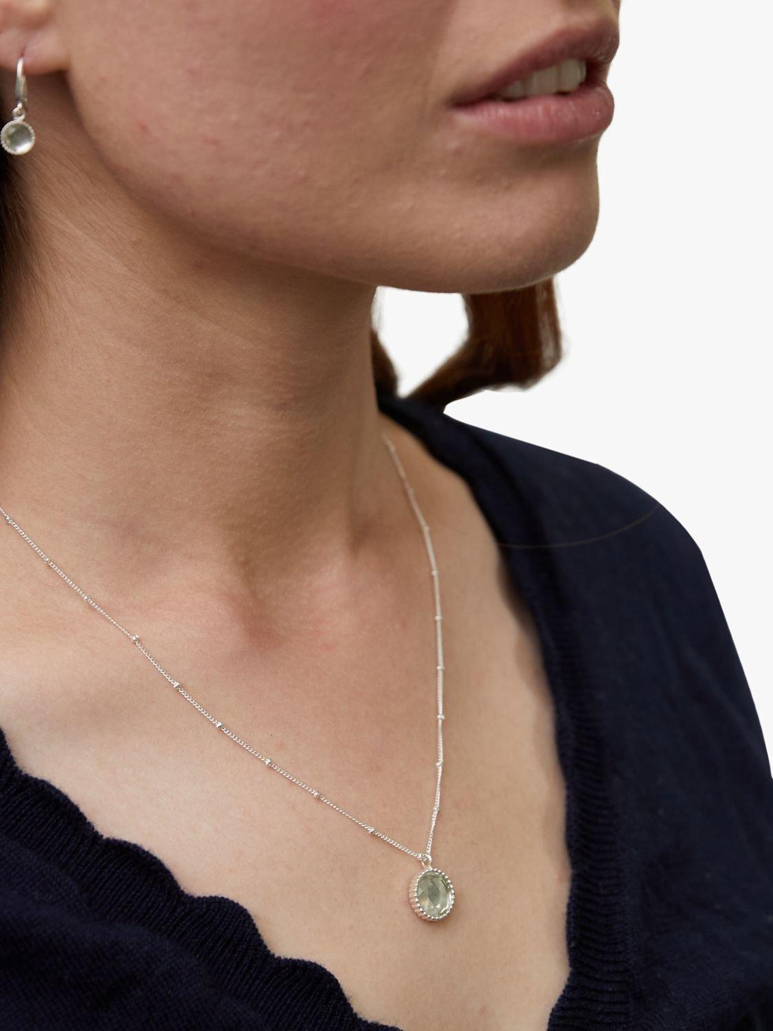 Product image 2 of 4, which shows Auree Barcelona Birthstone Sterling Silver Necklace, Green Amethyst - August
