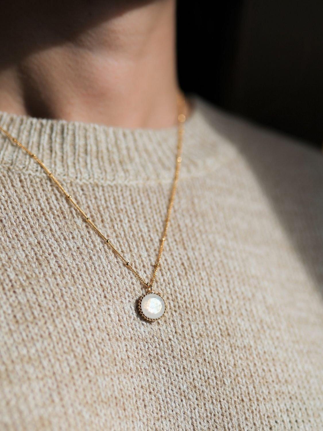 Product image 2 of 4, which shows Auree Barcelona Birthstone Vermeil Necklace, Moonstone - June