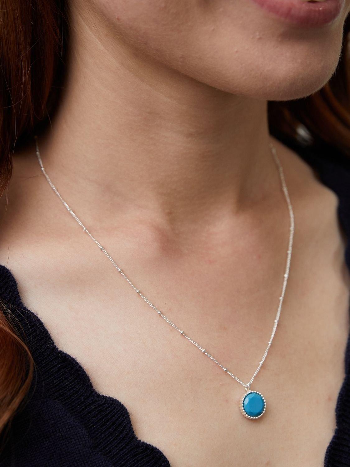 Product image 2 of 4, which shows Auree Barcelona Birthstone Sterling Silver Necklace, Turqouise - December