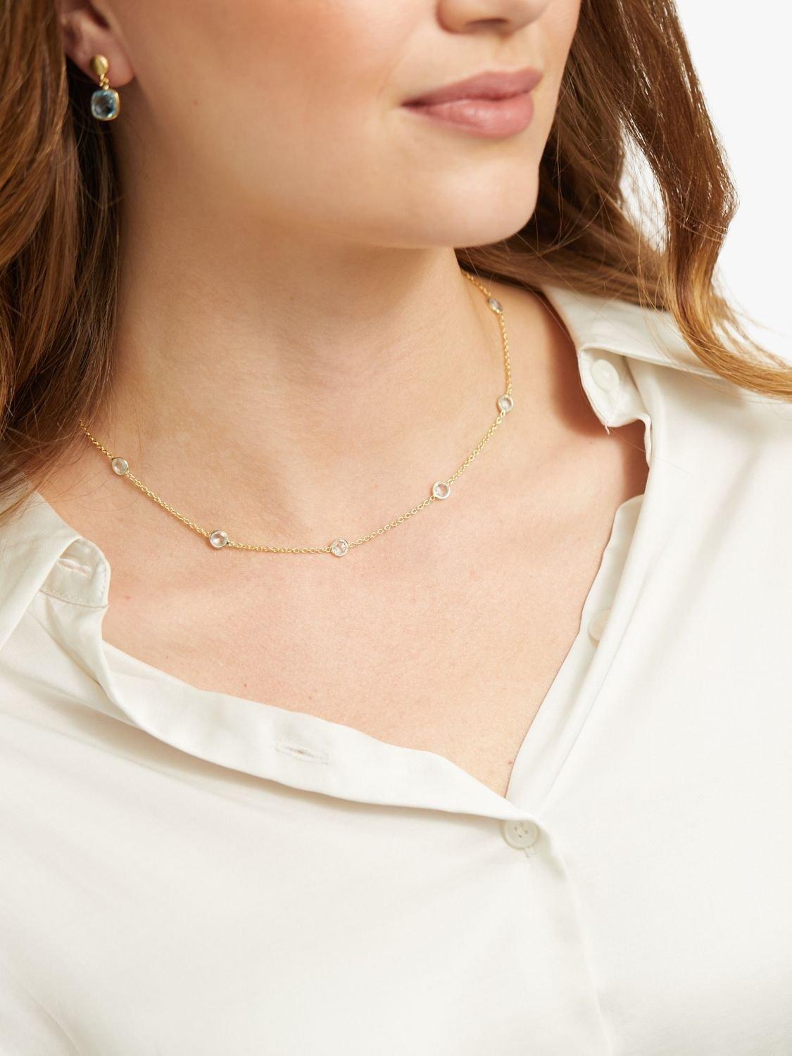 Product image 2 of 4, which shows Auree Antibes Blue Topaz Station Necklace, Gold
