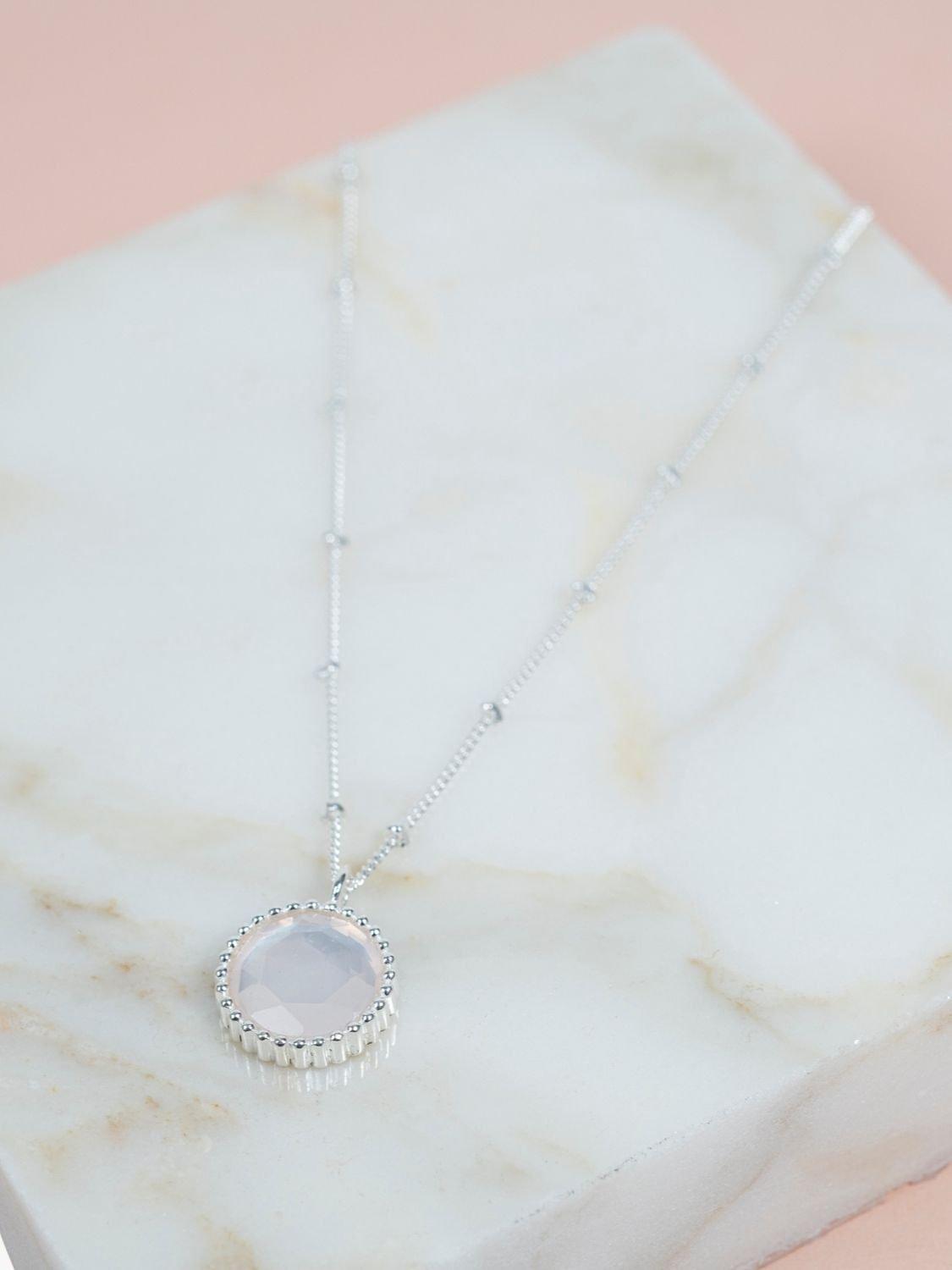 Product image 3 of 4, which shows Auree Barcelona Birthstone Sterling Silver Necklace, Rose Quartz - October