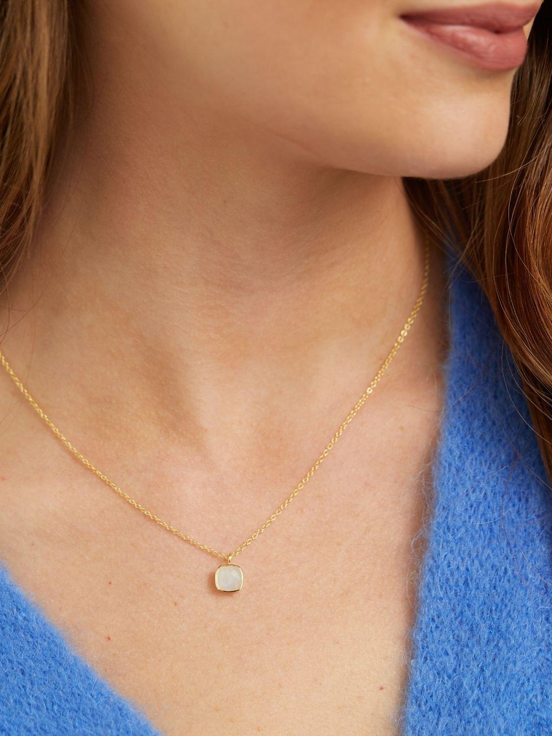 Product image 2 of 4, which shows Auree Brooklyn Semi-Precious Gemstone Pendant Necklace, Gold/White