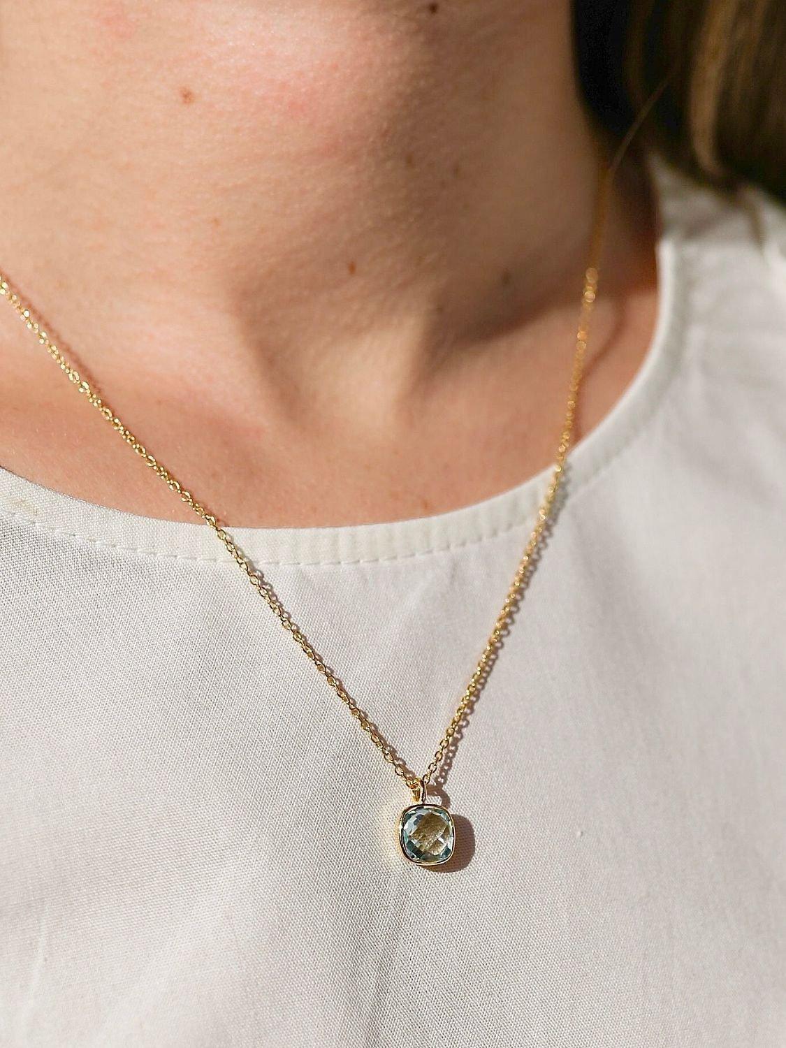 Product image 2 of 4, which shows Auree Brooklyn Semi-Precious Gemstone Pendant Necklace, Gold/Blue