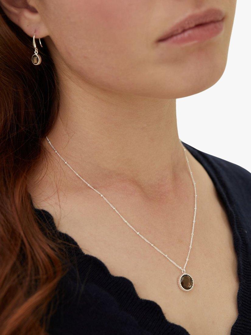 Product image 2 of 4, which shows Auree Barcelona Birthstone Sterling Silver Necklace, Smokey Quartz - November