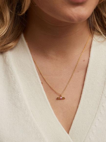 Auree Havana T-Bar Necklace - view 2, Gold/Pink