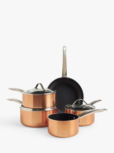 John Lewis Aluminium Non-Stick Pan Set, 5 Piece, Copper, Copper