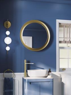 John Lewis Illuminated Round Bathroom Tray Mirror - view 2, Brushed Brass
