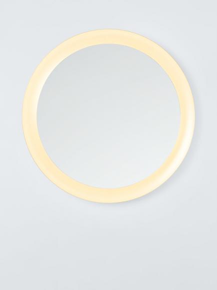 John Lewis Illuminated Round Bathroom Tray Mirror, Brushed Brass