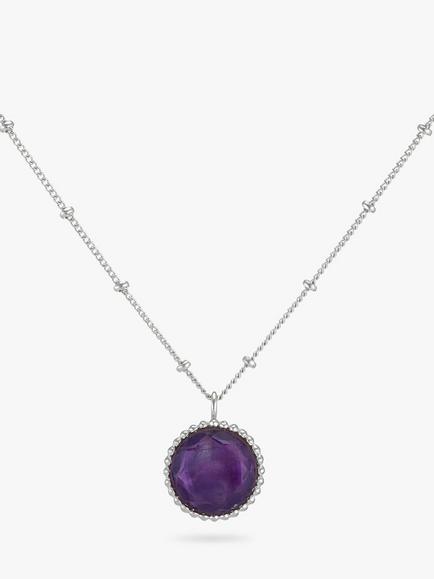 Auree Barcelona Personalised Birthstone Sterling Silver Beaded Pendant Necklace, Amethyst - February