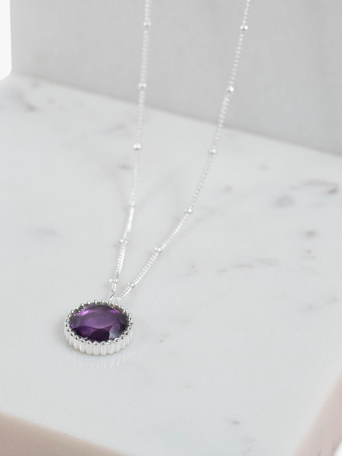 Product image 3 of 6, which shows Auree Barcelona Personalised Birthstone Sterling Silver Beaded Pendant Necklace, Amethyst - February