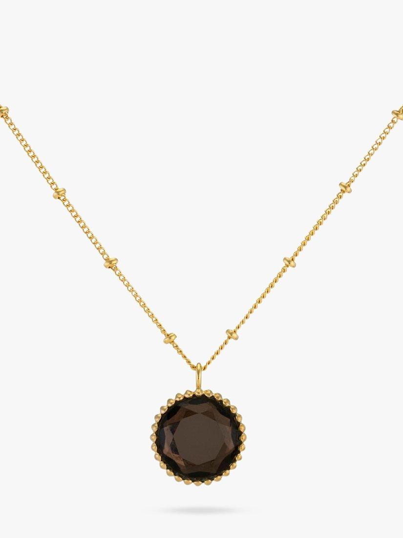 Product image 1 of 6, which shows Auree Barcelona Personalised Birthstone Gold Vermeil Beaded Pendant Necklace, Smokey Quartz - November